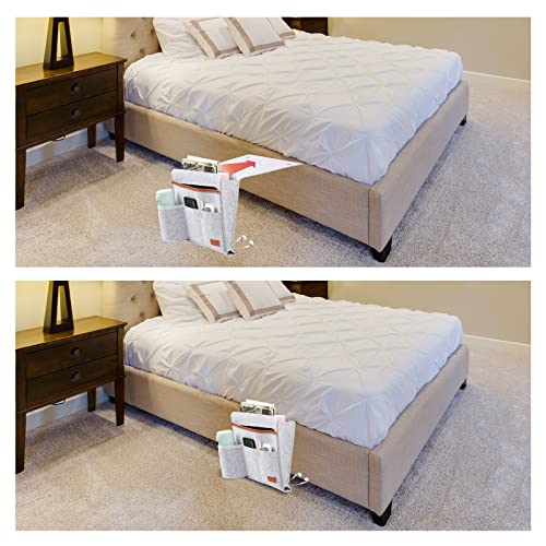Surblue Bedside Caddy Felt Bedside Storage Organizer with Water Bottle Holder for TV Remote Control Phone Glasses Magazine 7 Pockets(Light Grey) - color: Lightgrey