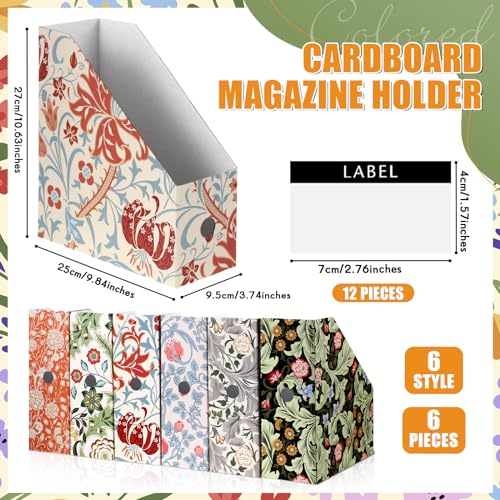 PerKoop 6 Pcs Decorative Magazine File Holders Floral Foldable File Folders Magazine Storage Boxes Rack Desk Organizer Documents with Printable Labels for School Office Home (Floral) - style: Floral