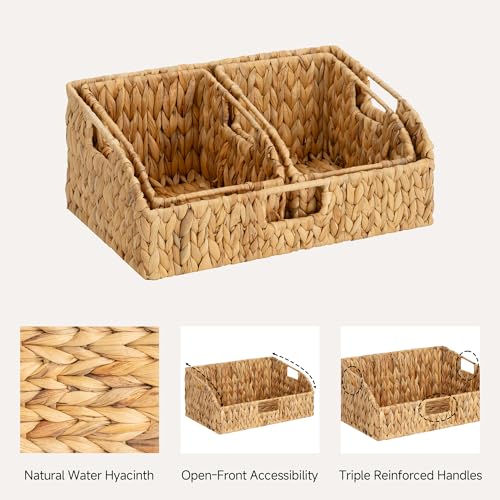 StorageWorks Water Hyacinth Pantry Storage Baskets, Wicker Baskets with Built-in Handles, Handwoven Shelf Baskets for Organizing, Pantry Organizers and Storage, 3 Pack - color: Natural(Water Hyacinth), size: 17"L x 11"W x 7½"H + 2x 7½"L x 9½"W x 6¾"H