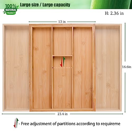 guiogc Bamboo Silverware Organizer, Expandable Kitchen Drawer Organizer and Utensil Organizer, Cutlery Tray with Drawer Dividers for Kitchen Utensils and Flatware, Bedroom, Living Room (Natural) - size: Two-sided pull