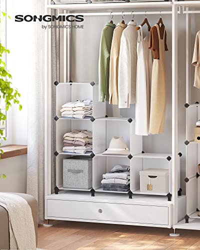SONGMICS 6 Cube Storage Organizer, Modular Bookshelf, DIY Closet Organizers and Storage, Plastic Stackable Shelves, 14.6 x 13 x 13 Inch Cubes, with Feet and Rubber Mallet, White ULPC206W01 - color: White, size: 14.6”L x 13”W x 13”H