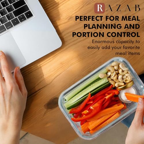 Razab 30 PC Glass Food Storage Containers with Lids - Reusable Glass Meal Prep Containers for Lunch and Leftovers - Airtight & Leakproof Snap Locking Lids - Oven, Freezer, Microwave, Dishwasher Safe - color: Blue