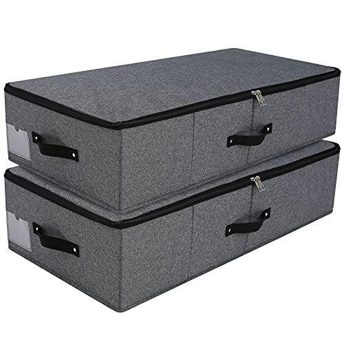 AMJ Foldable Under Bed Storage Basket Container [2 Pack] with Durable Fabric for Clothes, Shoes,Toys, Blanket, Comforter Organizers Bins, Black Grey - color: Black Gray, 2PCS