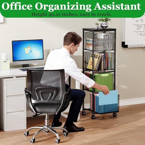 Sbanmao 4 Drawers File Cabinet, Vertical Filing Cabinets, Rolling File Cart, Hanging File Folder Organizer with Wheels, Mobile Printer Stand Utility Craft Cart for Home Office,Black - color: Black, size: 4L Drawers Only