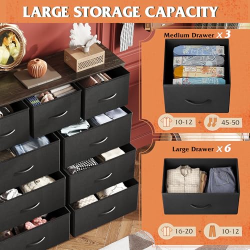 WLIVE 9-Drawer Dresser, Fabric Storage Tower for Bedroom, Hallway, Entryway, Closet, Tall Chest Organizer Unit with Fabric Bins, Steel Frame, Wood Top, Easy Pull Handle, Charcoal Black - color: Charcoal Black