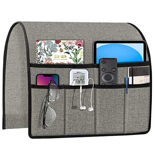 Joywell Recliner Chair Organizer Armchair Caddy Remote Control Holder for Couch Armrest Organizer Non Slip Sofa Armchair Caddie with 6 Pocket Storage for Magazine, Tablet, Phone, iPad, Light Grey - color: Light Grey, size: 19'' x 35''