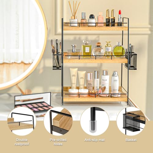 Bathroom Counter Organizer,Bathroom Countertop Organizer with Baskets,Vanity Organizers,Counter Shelf,Countertop Storage, Makeup Organizers - color: Brown