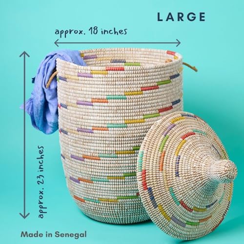 Wicker Laundry Basket, Colorful Pattern on White, 15" Wide, 19" Tall - size: Medium