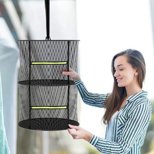 MEKOLIFE 2 Layer Herb Drying Rack, Collapsible Mesh Drying Rack, Small Hanging Drying Net with Green Zipper & Hooks, Indoor Outdoor for Drying Herbs, Socks, Underwear, Seafood & Camping Food (11.81") - size: 2 Layers