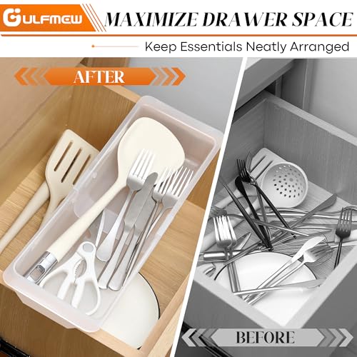 2 Pack Deep Drawer Organizer Bins, Adjustable Sliding Drawer Organizer Bin Expandable Tray for Kitchen Utensils, BBQ Tools, Towels, Durable Plastic Sliding for Easy Storage (12.4" to 18”) - size: 12.4" to 18”