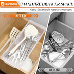 2 Pack Deep Drawer Organizer Bins, Adjustable Sliding Drawer Organizer Bin Expandable Tray for Kitchen Utensils, BBQ Tools, Towels, Durable Plastic Sliding for Easy Storage (12.4" to 18”) - size: 12.4" to 18”