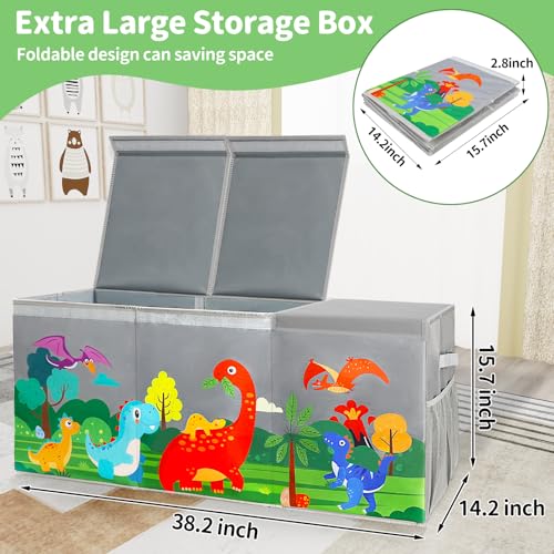 Extra Large Toy Box Chest with Lids, Collapsible Toy Storage Organizer for Kids, Dinosaur Toy Bin Box for Toddlers Boys Girls, Toy Organizer for Living Room Nursery Playroom Bedroom Home Grey - color: Grey