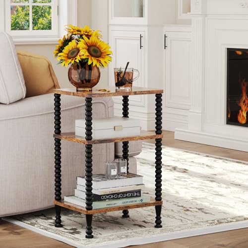 Side Table, 3-Tier Small End Table, Tall Accent Table with Storage Shelf for Small Spaces, Bedroom, Living Room, Farmhouse, Rustic Brown - color: Rustic Brown, size: 3-Tier