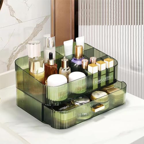 MIUOPUR Stackable Makeup Organizer Drawers, Bathroom Vanity Organizers and Storage, Ideal for Desk and Dresser Countertops, Great for Cosmetics, skincare, Lipsticks, Nail Care -Green - color: Clear Green, size: Drawer Only