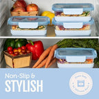 Ello Duraglass 3.4 Cup Meal Prep Sets 10Pc, 5 Pack Set- Glass Food Storage Container with Silicone Boot and Airtight BPA-Free Plastic Lids, Dishwasher, Microwave, and Freezer Safe, Halogen Blue - color: Halogen Blue with Boot, size: 3.4 Cup