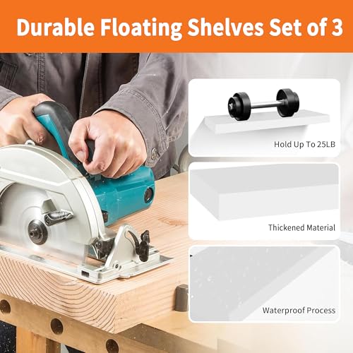 Upassion Floating Shelves for Wall Set of 3, 36" White Wall Shelves for Home Decor, Frame Display White Floating Shelf for Living Room, Bedroom, Bathroom, Kitchen - color: White, size: 36 Inch