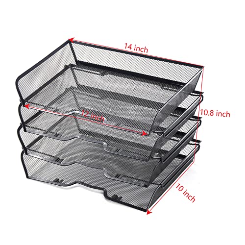 4 Tier Mesh Stackable File Trays Letter Trays,Office Paper Organizer for Desk,File Organizers and Storage,Black