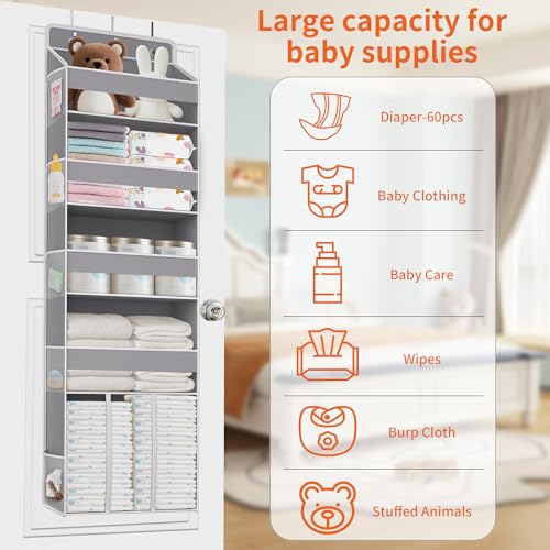 TAHAVICE Heavy Duty Over the Door Organizer with Large Capacity Caddy, Behind Door Storage with 10 Mesh Side Pockets, Back of Door Hanging Organizer for Closet, Bathroom, Laundry - color: Grey
