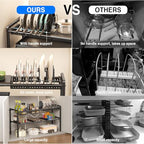 Mustorn Pots and Pans Organizer Under Cabinet, Expandable 2 Tier Under Sink Organizers Storage Adjustable Height Kitchen Pot and Pan Lid Holder Rack with 6 Dividers(4panels,2baskets,1 Pot rack,Black) - size: 4panels &2baskets &1 pot rack-2 Tier