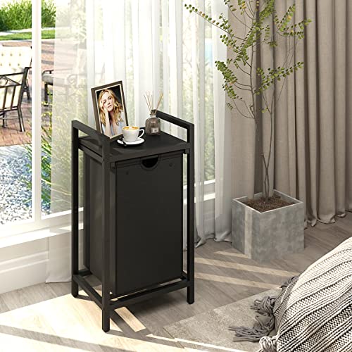 LAATOOREE Laundry Hamper, Two-Color Laundry Basket with Removable Laundry Bag and Top Shelf, Clothes Hamper for Samll Space,Laundry Room, Bedroom, Bathroom - style: 1bag-Black Walnut