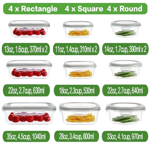 HOMBERKING 24pc Glass Food Storage Containers with Lids, Glass Meal Prep Containers, Airtight Bento Boxes, BPA Free & Leak Proof, Pantry Kitchen Storage(12 lids & 12 Containers) - Gray - color: Light Grey