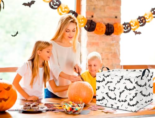 CLOCOR Rectangular Gift Basket Empty for Halloween, Waterproof Storage Basket with Handles, Books Box, Room Decor(Black Bat) - color: Black Bat