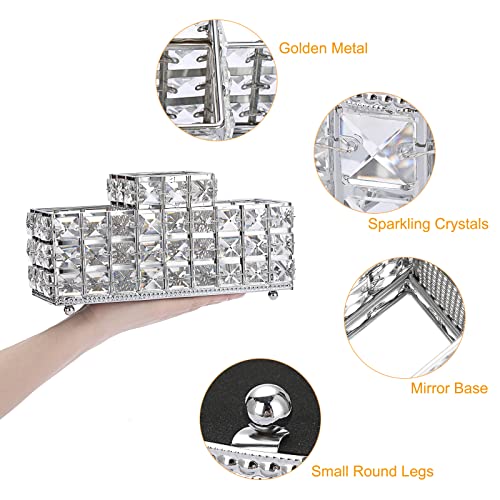 Hipiwe Crystal Remote Control Holder Bling Makeup Brush Holder Organizer Desktop Cosmetics Brushes Storage Cup Pen Pencil Storage Pot Cup for Dresser Bathroom Office, 3 Slot - style: 3-Slot, Silver