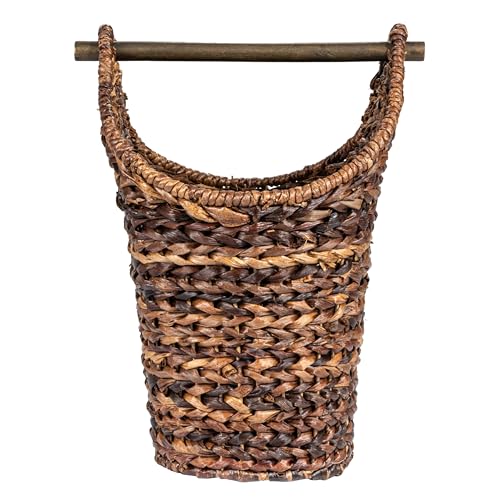 Creative Co-Op Boho Oval Braided Bankuan Bathroom Tissue/Toilet Paper Basket with Wood Handle, Brown - color: Brown