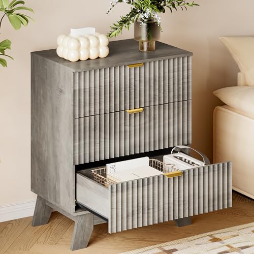 BORNOON Fluted 3 Drawer Dresser, 30.3" Tall Compact Modern Boho Chest of Drawers, Wooden Storage Cabinet for Bedroom, Living Room, Entryway, Curved Profile Design - color: Rustic Drift, size: 3 Drawers