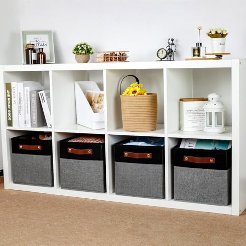 HNZIGE Fabric Cube Storage Baskets 11x11, Set of 4, Foldable Baskets with Handlesfor Organizer Closet(Black Gray) - color: Black Gray, size: 11"x11"x11"-4pack