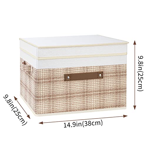 TYEERS Collapsible Storage Bins with Lids, Patchwork Design, Washable, Fabric Storage Boxes, 14.9x9.8x9.8 inches, 5 Pack, Camel Tan - color: Camel Tan & White, size: 5-pcs 14.9x9.8x9.8 in