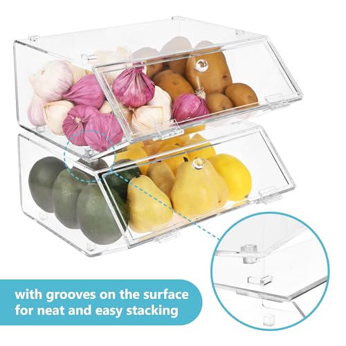 Ikee Design Acrylic Stackable Bakery Case Kitchen Pastry Container Display, Organizer Storage Holder Stand for Bagels, Bread and Muffins with A Hinged, Slanted Door, 11.75" W x 10.25" D x 5.5" H - color: Clear