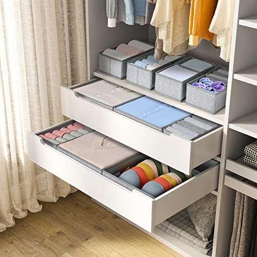DIMJ Drawer Organizers - 12 Pack Foldable Closet & Sock Organizers, Fabric Dresser Drawer Dividers for Clothes, Underwear, Bras, Socks - color: Blended Gray, size: 12 Pack