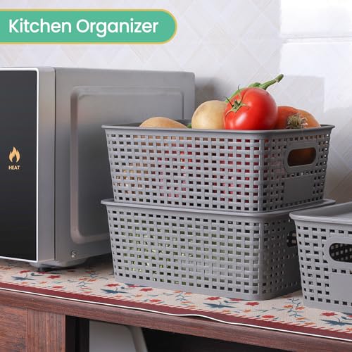 Plastic Storage Baskets with Lid-Plastic Storage Containers Stackable Storage bins: Storage Baskets for Organizing Shelves Drawers Desktop Closet Playroom Classroom Office,8 Pack-Gray10.2x7.2x4.1Inch - color: Gray
