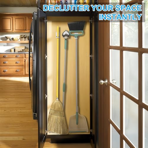 6Pack Broom Holder Wall Mount, Damage Free Hanging Wall Mount Broom and Mop Holder, Household Cleaning Organizer for Organization and Storage, Holds up to 6 lb - color: Plastic, size: 6 Pack: Single Slot