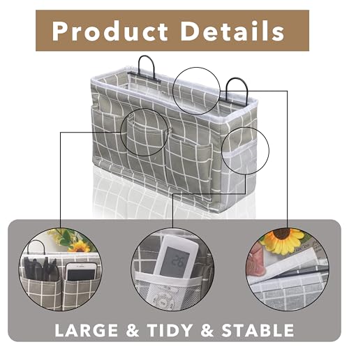 Kanrichu 2pcs 3-pockets Large Wall Hanging Organizer Bag, Linen Fabric Door Hanging Storage Baskets with Pockets, Waterproof Bin for Kitchen, Bedroom, Office, RV Camper (GreyGrid-2pcs) - color: GreyGrid-2pcs