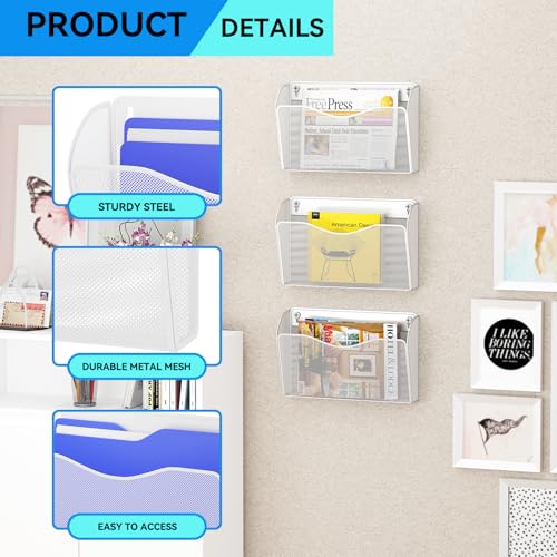 Single Pocket Wall File Holder, Mesh Hanging File Folder Paper Organizer, Vertical Wall Mounted Mail Basket, Storage Organization Magazine Rack for Office, Home and School, White - color: White, size: 1 Pack Wall Mounted