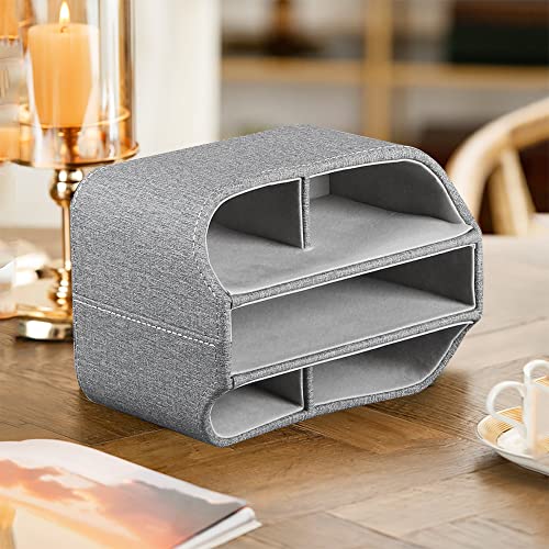 Fanousy 360° Rotating Remote Control Holder, PU Leather TV Remote Caddy Organizer Basket Storage Box with 5 Compartments for Pen, Pencil, Art Supplies, Makeup Brush, Office Desk Table Accessories - color: Grey cloth