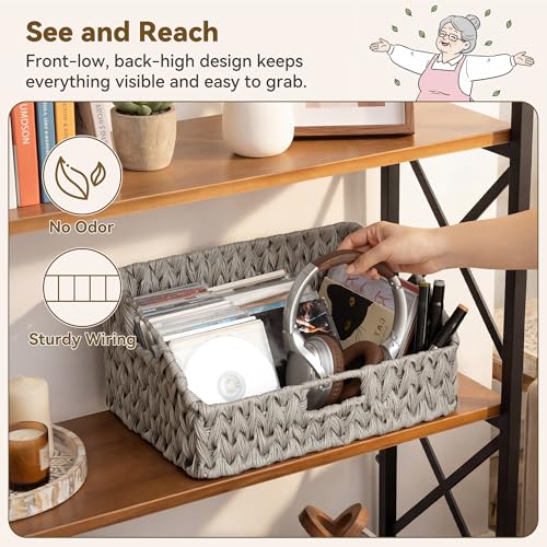 GRANNY SAYS Wicker Storage Basket for Shelves, Large Wicker Baskets with Handles, Trapezoid Woven Basket for Storage, Decorative Baskets for Gifts Empty, Gray - color: Gray, size: 10¾"D x 15"W x 7¼"H