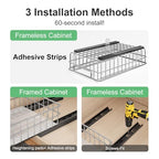 Pull out Cabinet Organizer, Stainless Steel 2-Pack Slide out Drawer with Silent Full-Extension Slides, Adhesive Roll out Can Spice Storage Basket Shelf Rack for Pantry, Kitchen, Bathroom, Home Closet