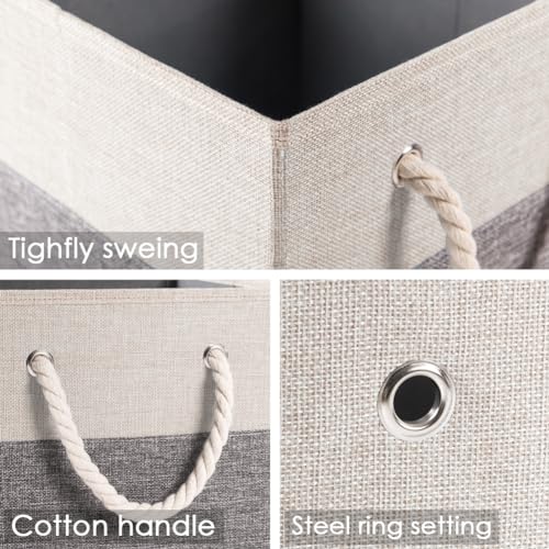 PRANDOM Large Foldable Cube Storage Bins 11x11 inch [4-Pack] Fabric Linen Storage Baskets Cubes Drawer with Cotton Handles Organizer for Shelves Nursery Closet Bedroom White and Grey - color: White and Grey, size: 11x11 inch(4-Pack)
