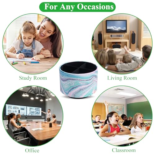 Round Leather Art Supply Organizer,Remote Control Holder,360-degree Rotating Pen Organizer with 4 Compartments(1-Pink Green Splash Ink) - color: 1-Pink Green Splash Ink