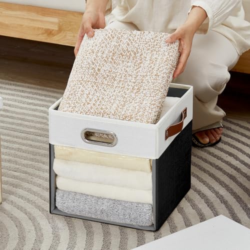 Ultra Thick Fabric Storage Cubes with Lids & Windows, 11-Inch Foldable Closet Storage Bins with 3 Handles, Home Decorative Boxes for Bedroom, Living Room, Dorm, Office (Balck & White) - color: Balck&White, size: 11"L x 11"W x 11"H