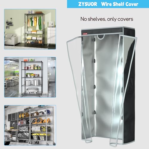 Wire Rack Cover 40"W x 18"D x 72"H – Heavy Duty Waterproof Dustproof Shelving Cover with Clear PVC Front & T-Zipper, Black Oxford Storage Organizer for Home, Laundry or Basement (No Shelves) - size: 40"Wx18"Dx72"H
