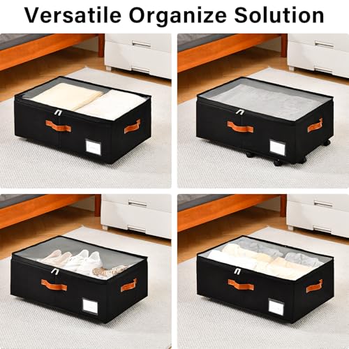 Freebat Under Bed Storage Organizer with Wheels, Underbed Container with Clear Lid Cover, Storage Bag Box with Visiable Window for Clothes, Bedsheet, Pillow, 2 Pack - size: 10 Inch