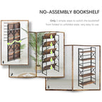 4NM 5 Tiers No Assembly Book Shelves, 51.2" H Folding Bookshelf Bookcase Open Industrial Foldable Shelves for Bedroom, Living Room, Home Office - Rustic Brown Black - color: Rustic Brown Black, size: XX 5-Tier