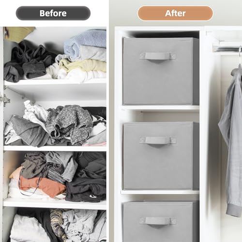 Storage Cubes - STORAGE MANIAC, 11 Inch Collapsible Storage Bins with Handles, 6 Pack Fabric Foldable Bins for Organization, Durable Storage Bins for Closet, Shelves, Offices, Toys, Grey - color: Grey-6 Pack, size: 11 INCH