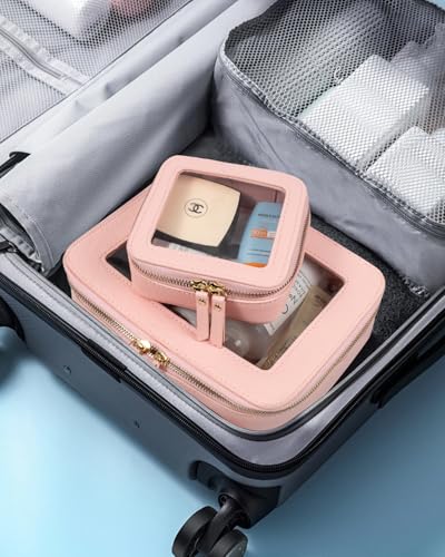 LETGO Clear Makeup Bags Set - TSA Approved Toiletry Bag with Handle Large Opening, Clear Toiletry Bags Case Pouch for Traveling Travel Car Orangizer Storage Essentials (Mini+Large Pink) - color: 0-Large+Mini-Pink