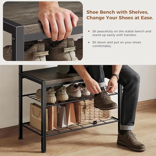 Hall Tree with Bench and Shoe Storage, 4-in-1 Entryway Organizer with 10 Hooks and Storage Shelf,Coat Rack Freestanding with 2-Tier Storage Shelf for Living Room, Bedroom Gray - color: Classic Gray
