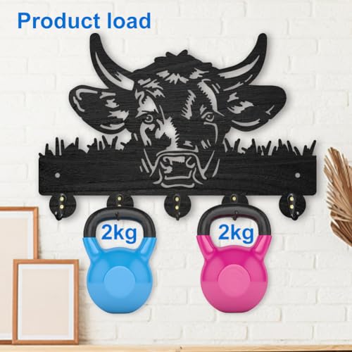 MAYJOYDIY Cow Coat Rack Wall Mount 11.8×7.9inch Wood Farm Animal Wall Art Decor Bull's Head Key Holder for Wall 5 Alloy Hooks Black Key Hanger Hat Towel Wall Hook for Entryway Living Room Bedroom Gift - color: Cow